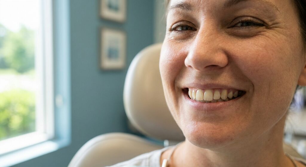Close-up of a patient's natural smile showing healthy teeth in a Surfside Beach dental office